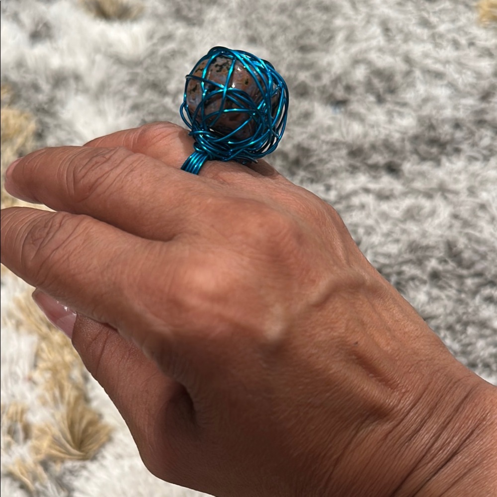 Size 7 - Unique Blue Wire Wrapped Ring